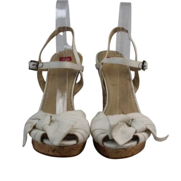 BP Nordstorm Off White Canvas Bow Tie Fab Open Toe Strappy Platform Wedge Heels - Picture 7 of 9